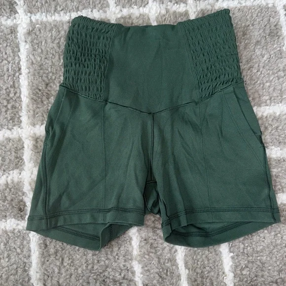 Aerie Offline Real Me Green Smocked 3” High Rise Shortie - Picture 3 of 6